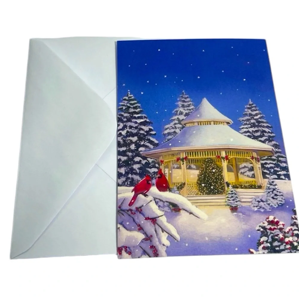 Fifteen Vintage Christmas Cards with Snowy Scene & 2 Cardinals by Festive Gazebo